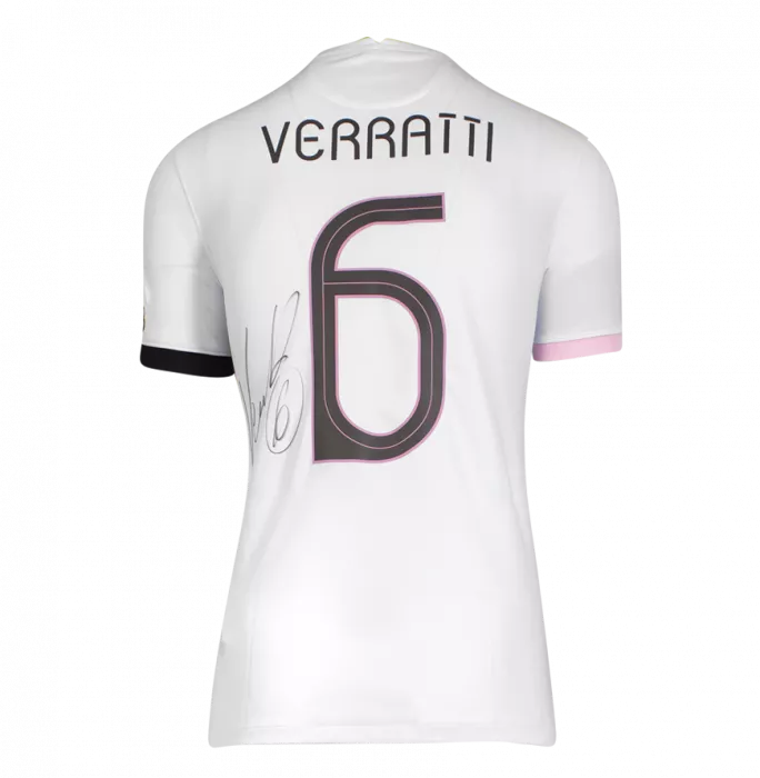 Icons Marco Verratti Official Paris Saint-Germain Back Signed And Framed 2021-22 Away Shirt With Fan Style Number