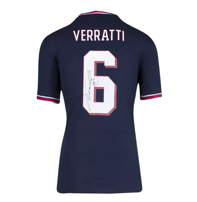 Icons Marco Verratti Official Paris Saint-Germain Back Signed And Framed 2021-22 Home Shirt With Fan Style Number