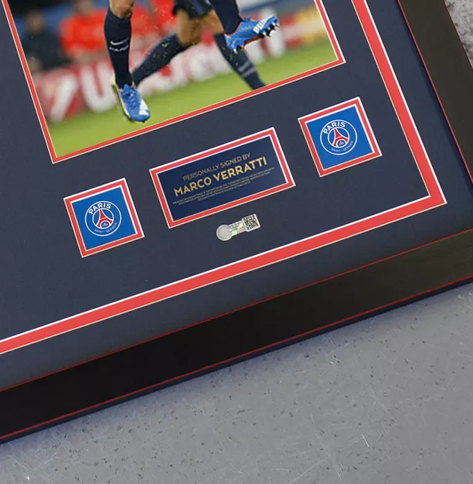 Icons Marco Verratti Official Paris Saint-Germain Back Signed And Framed 2015-16 Home Shirt With Fan Style Numbers