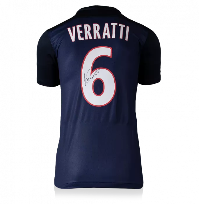 Icons Marco Verratti Official Paris Saint-Germain Back Signed And Framed 2015-16 Home Shirt With Fan Style Numbers