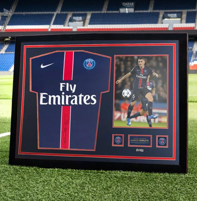Icons Marco Verratti Official Paris Saint-Germain Front Signed And Framed 2015-16 Home Shirt: Signed In Black