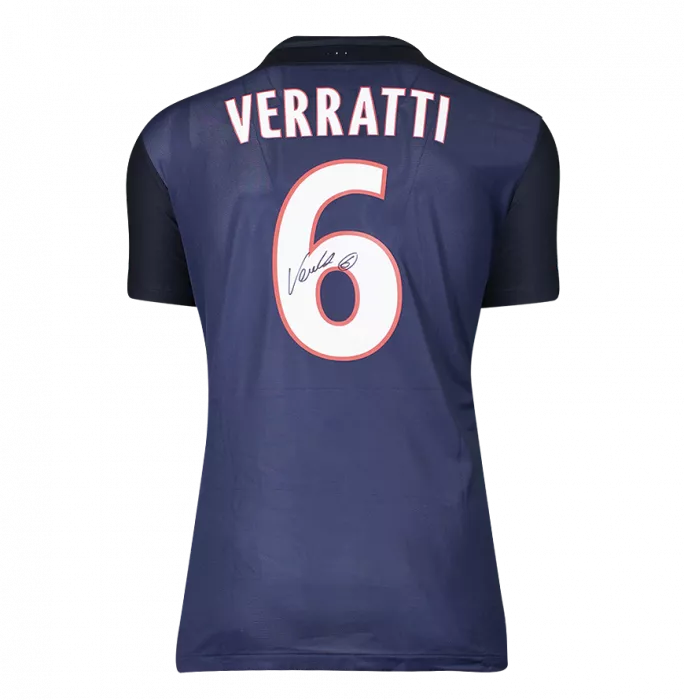 Icons Marco Verratti Official UEFA Champions League Back Signed And Framed Paris Saint-Germain 2015-16 Home Shirt With Fan Style Number