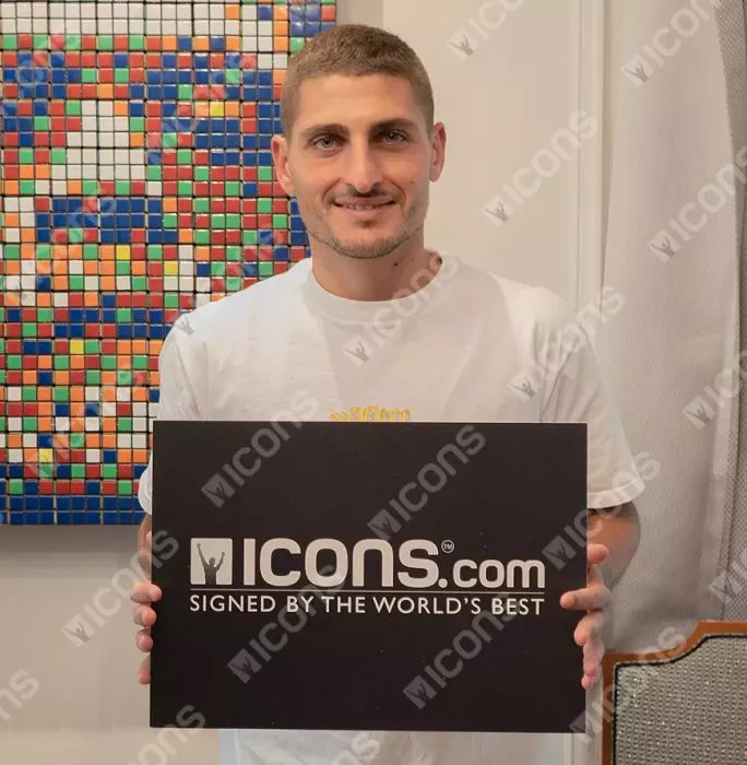 Icons Marco Verratti Official UEFA Champions League Back Signed And Framed Paris Saint-Germain 2015-16 Home Shirt With Fan Style Number
