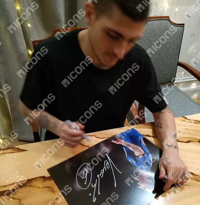 Icons Marco Verratti Signed Italy Photo In Black Wooden Frame
