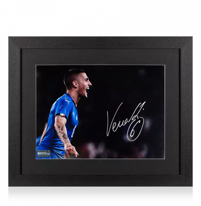 icons Marco Verratti Signed Italy Photo In Black Wooden Frame