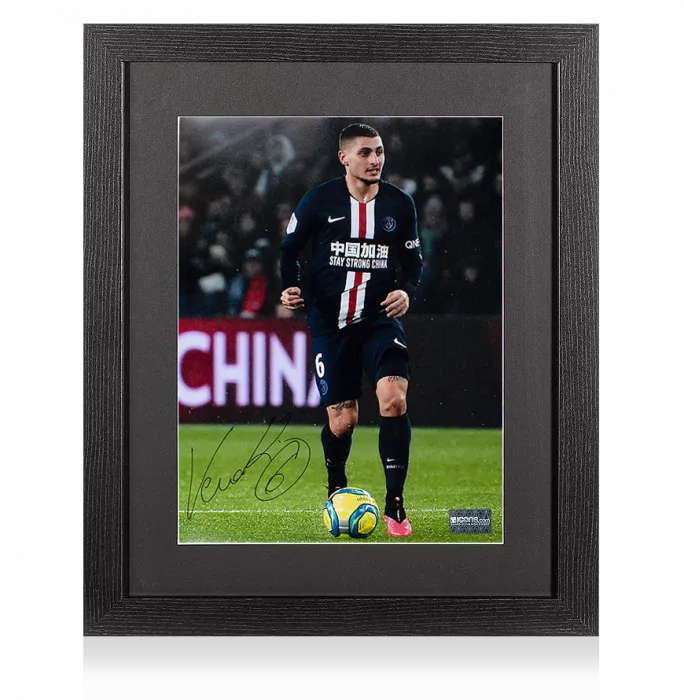icons Marco Verratti Signed Paris Saint-Germain Photo In Black Wooden Frame