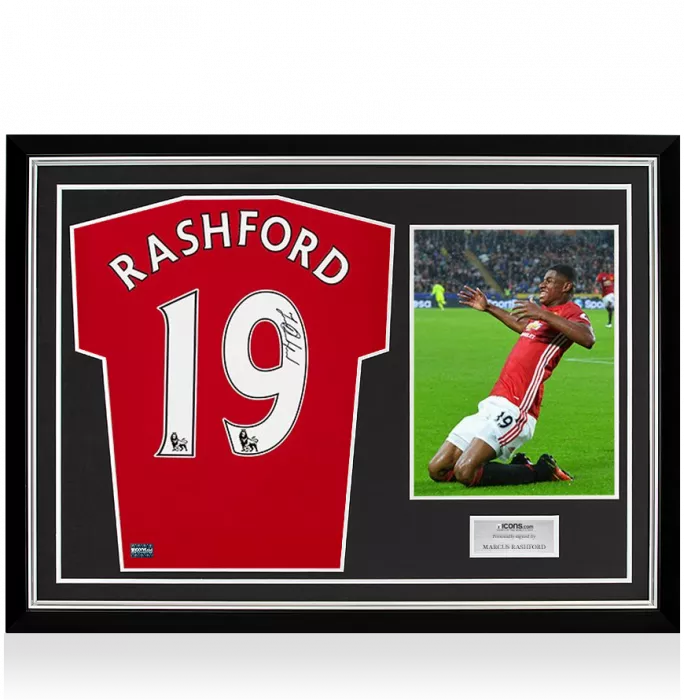 icons Marcus Rashford Back Signed Manchester United 2016-17 Home Shirt In Hero Frame: Option 1