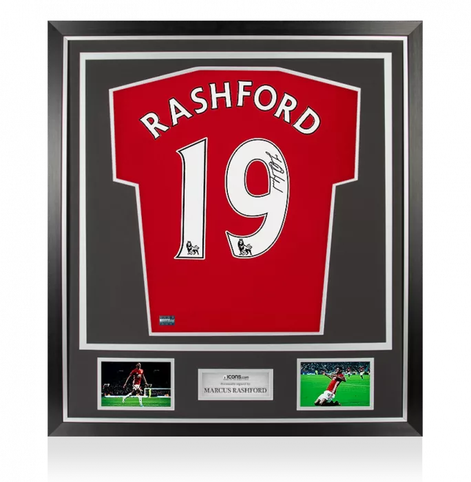 icons Marcus Rashford Back Signed Manchester United 2016-17 Home Shirt In Classic Frame