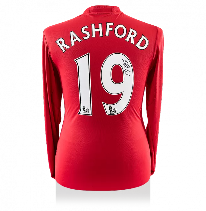icons Marcus Rashford Back Signed Manchester United 2016-17 Home Shirt With Long Sleeves