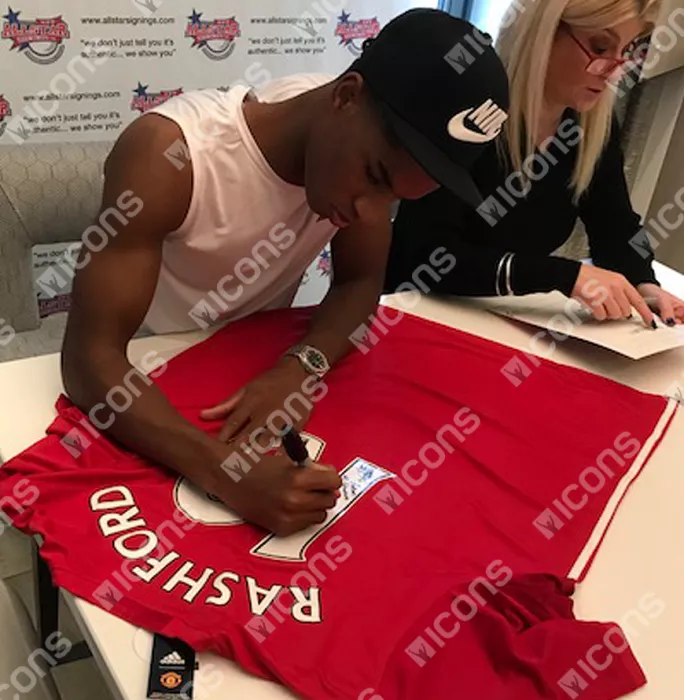Icons Marcus Rashford Back Signed Manchester United 2016-17 Home Shirt