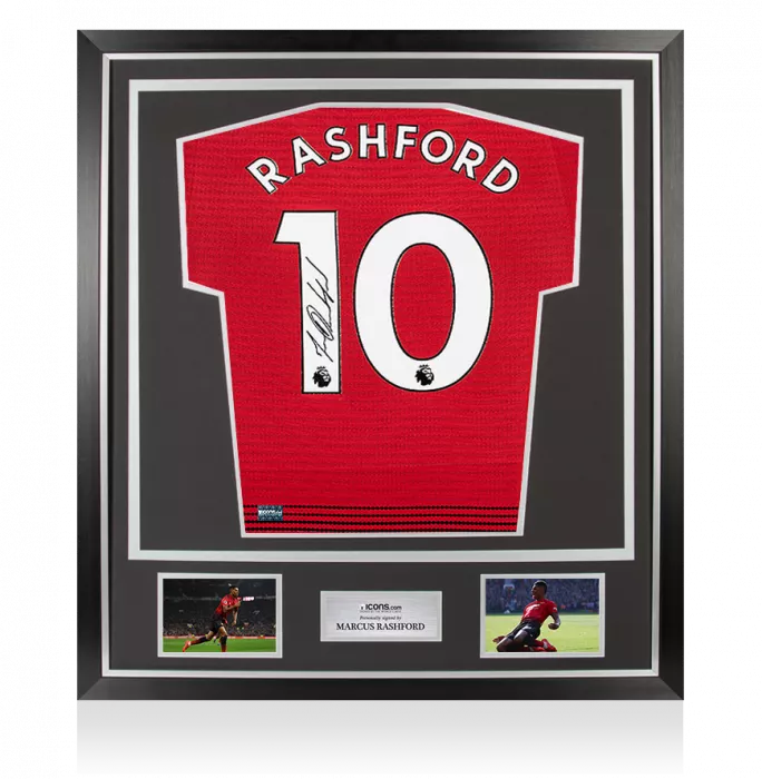icons Marcus Rashford Back Signed Manchester United 2018-19 Home Shirt In Classic Frame
