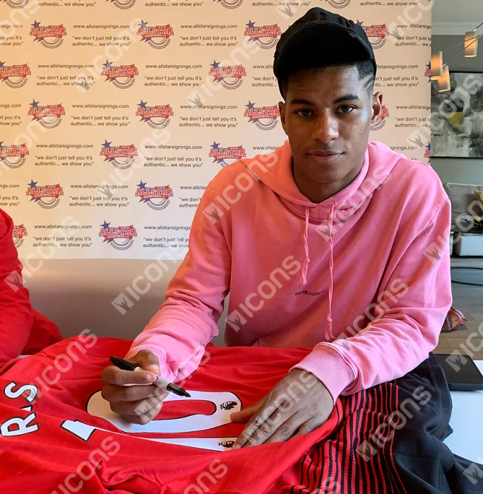 Icons Marcus Rashford Back Signed Manchester United 2018-19 Home Shirt