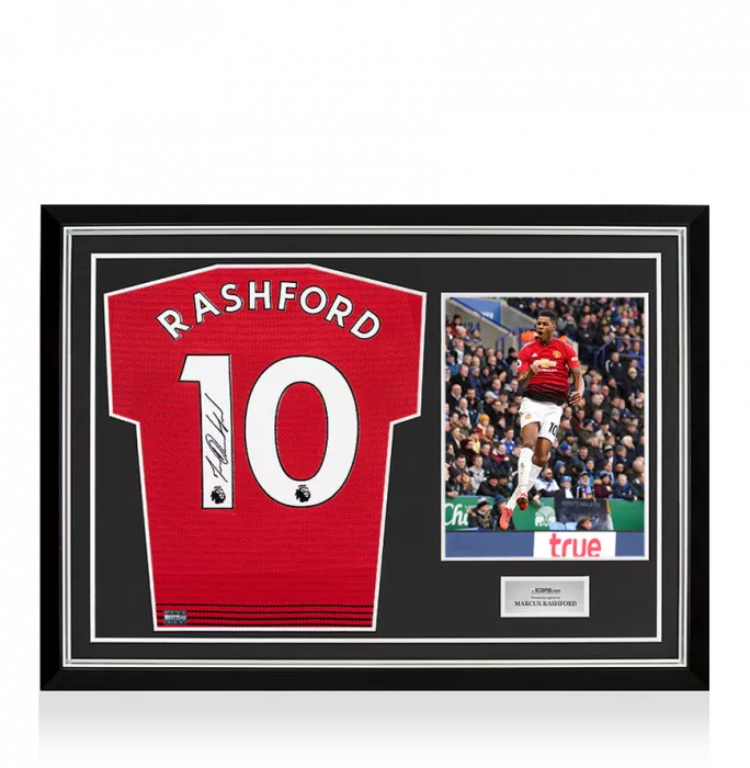 icons Marcus Rashford Back Signed Manchester United 2018-19 Home Shirt In Hero Frame: Option 1