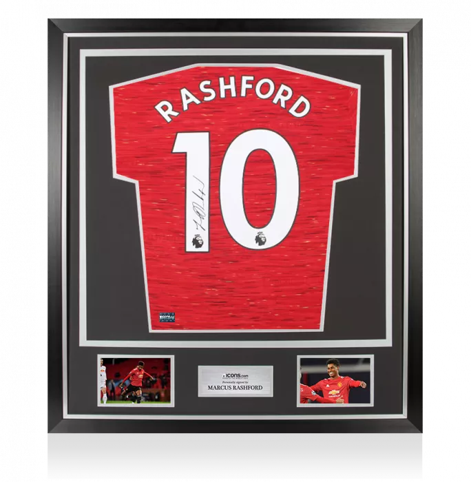 icons Marcus Rashford Back Signed Manchester United 2020-21 Home Shirt In Classic Frame