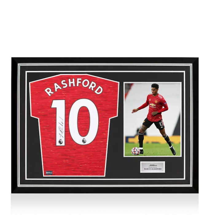 icons Marcus Rashford Back Signed Manchester United 2020-21 Home Shirt In Hero Frame: Option 1