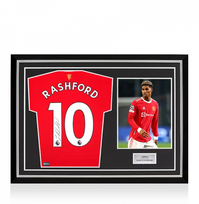 icons Marcus Rashford Back Signed Manchester United 2021-22 Home Shirt In Hero Frame: Option 1
