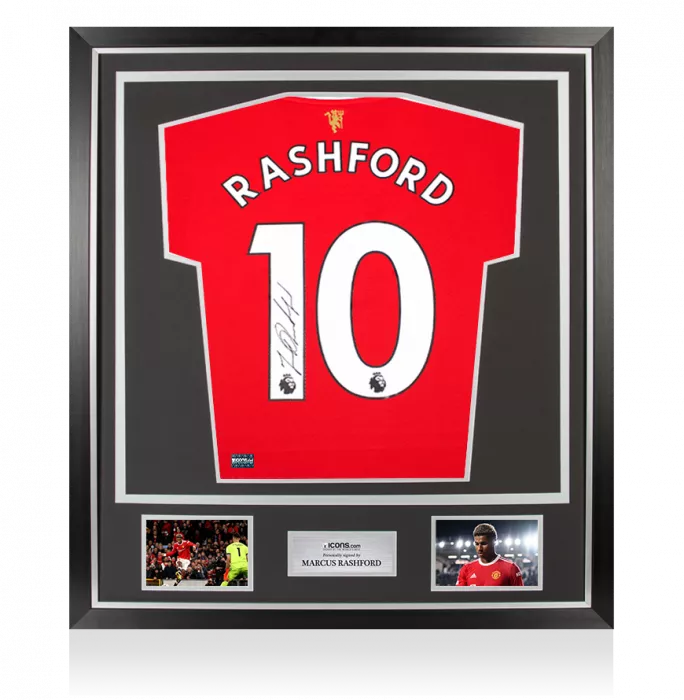 icons Marcus Rashford Back Signed Manchester United 2021-22 Home Shirt In Classic Frame