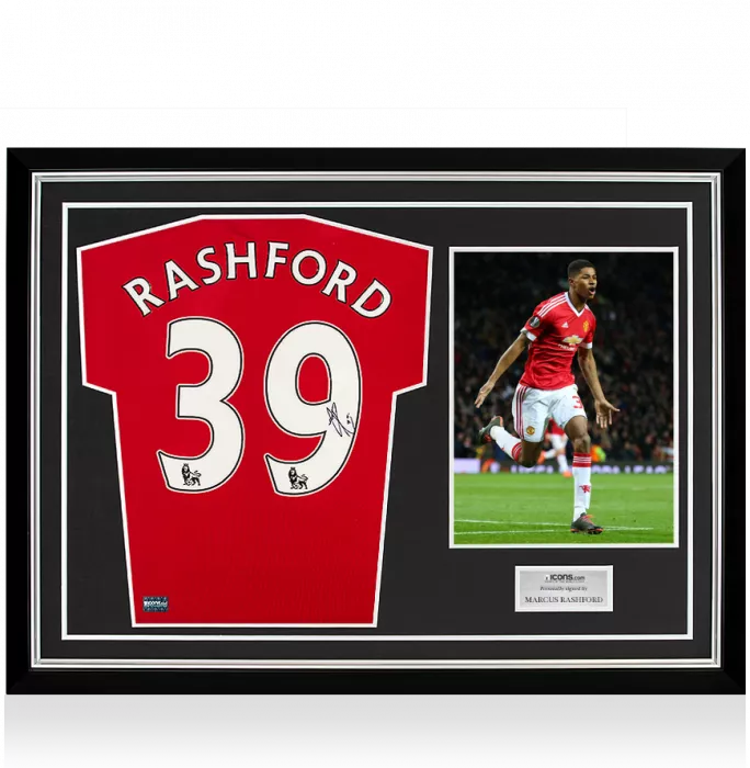 Icons Marcus Rashford Back Signed Manchester United Home Shirt In Hero Frame: Option 1