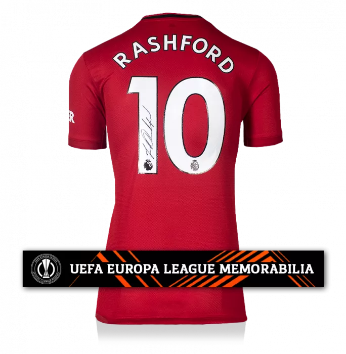 Icons Marcus Rashford Official UEFA Europa League Signed Manchester United 2019-20 Home Shirt