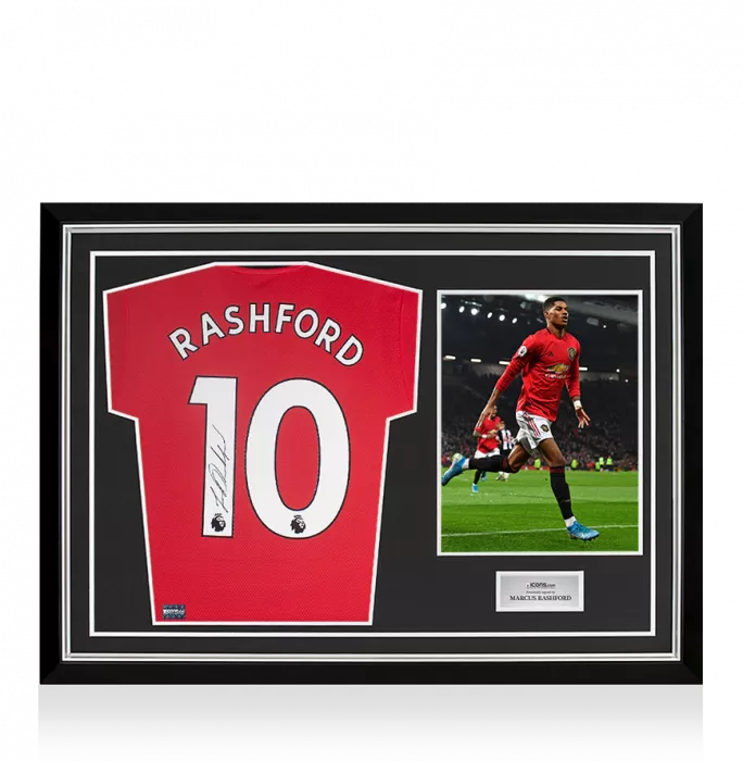 icons Marcus Rashford Signed Manchester United 2019-20 Home Shirt In Hero Frame: Option 1