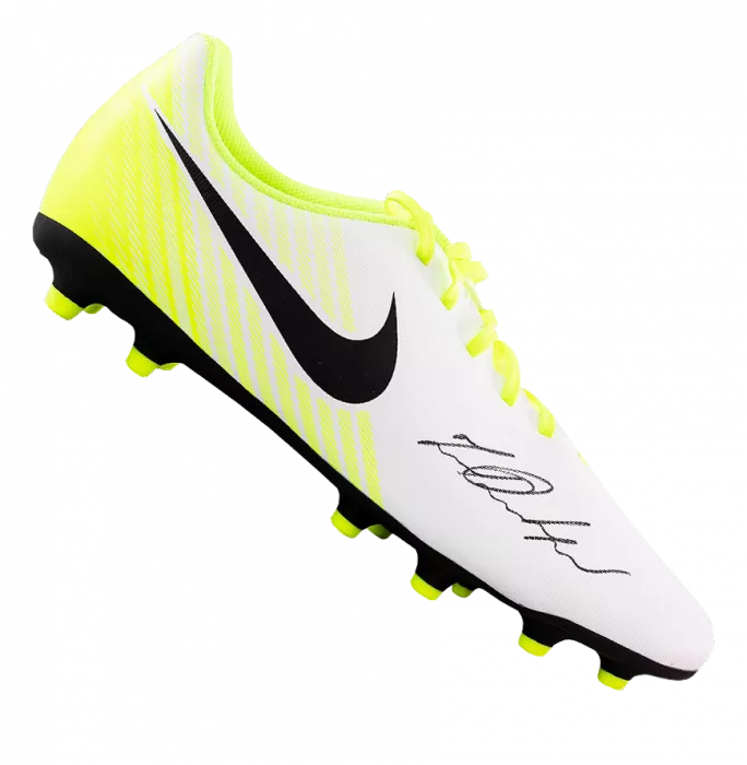 icons Marcus Rashford Signed White and Lime Green Nike Tiempo Boot