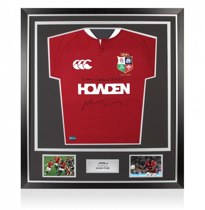 icons Maro Itoje Front Signed British & Irish Lions 2025 Shirt In Classic Frame - Lions Captain 2025 Inscription