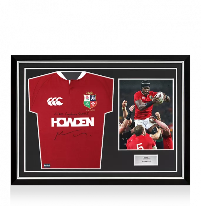 icons Maro Itoje Front Signed British & Irish Lions 2025 Shirt In Hero Frame: Option 1 - Lions Captain 2025 Inscription