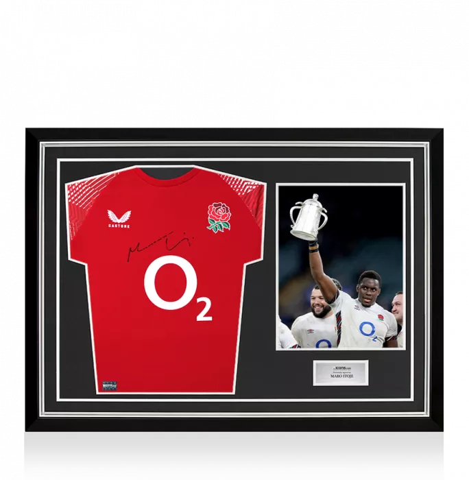 icons Maro Itoje Front Signed England Pre-Match Shirt In Hero Frame: Option 1