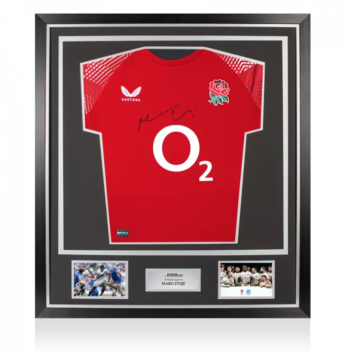 icons Maro Itoje Front Signed England Pre-Match Shirt In Classic Frame