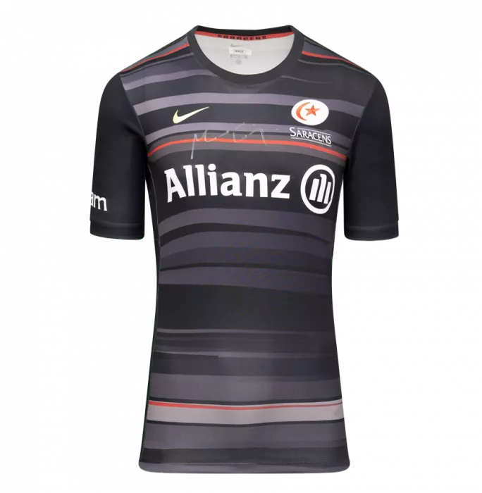 Icons Maro Itoje Front Signed Saracens 2014-15 Home Shirt In Hero Frame: Option 1