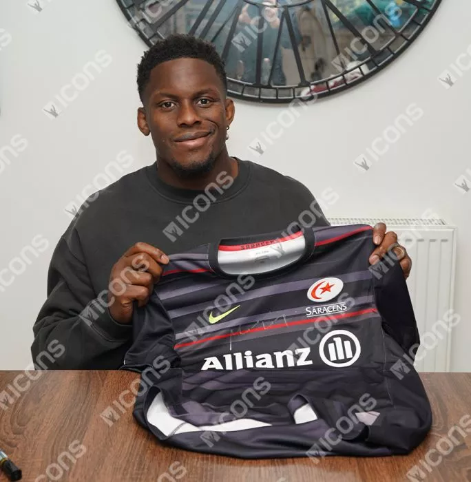 Icons Maro Itoje Front Signed Saracens 2014-15 Home Shirt In Deluxe Packaging