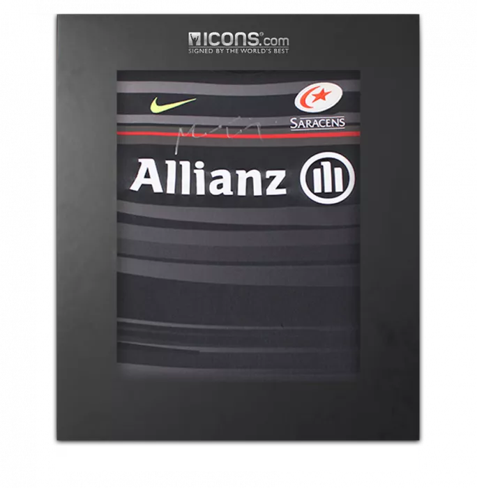 icons Maro Itoje Front Signed Saracens 2014-15 Home Shirt In Deluxe Packaging