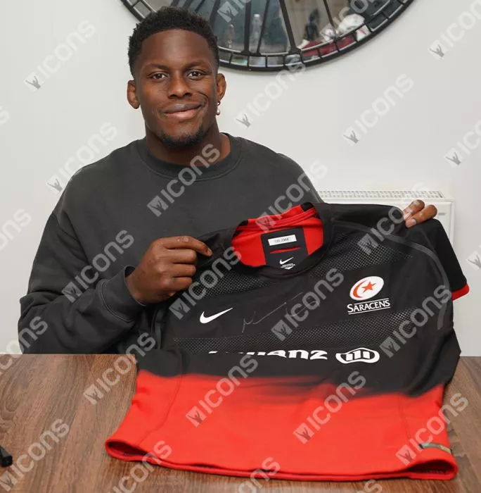 Icons Maro Itoje Front Signed Saracens 2015-16 Authentic Home Shirt In Classic Frame