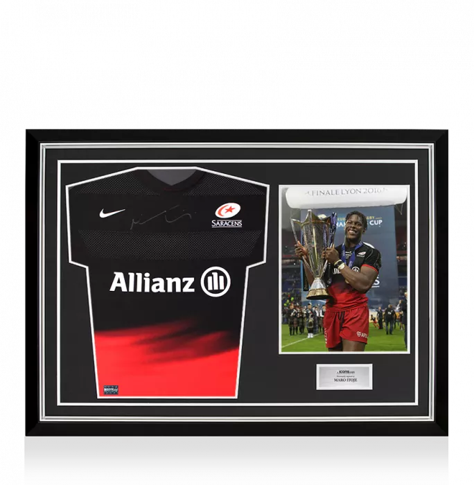 icons Maro Itoje Front Signed Saracens 2015-16 Authentic Home Shirt In Hero Frame: Option 1