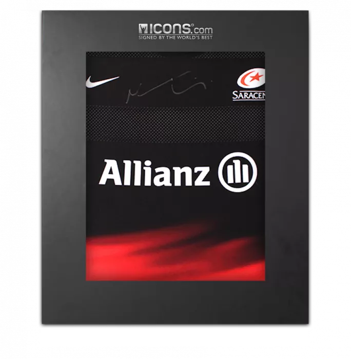 icons Maro Itoje Front Signed Saracens 2015-16 Authentic Home Shirt In Deluxe Packaging