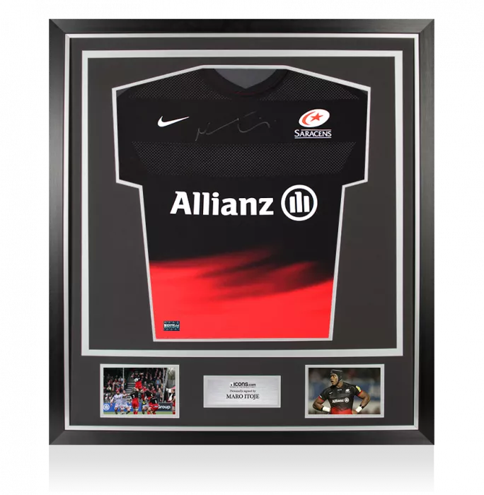 icons Maro Itoje Front Signed Saracens 2015-16 Authentic Home Shirt In Classic Frame