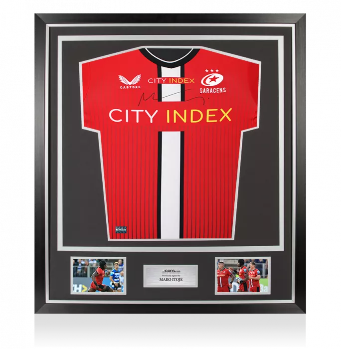 icons Maro Itoje Front Signed Saracens 2021-22 Away Shirt In Classic Frame