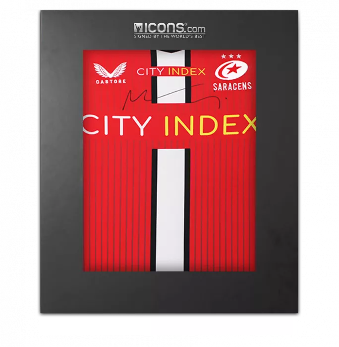 icons Maro Itoje Front Signed Saracens 2021-22 Away Shirt In Deluxe Packaging