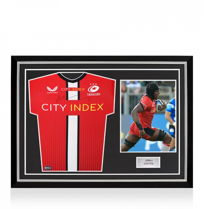 icons Maro Itoje Front Signed Saracens 2021-22 Away Shirt In Hero Frame: Option 1