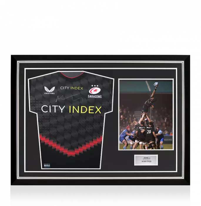 icons Maro Itoje Front Signed Saracens 2021-22 Home Shirt In Hero Frame: Option 1