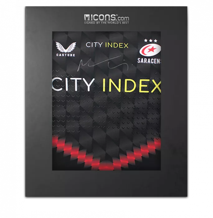 icons Maro Itoje Front Signed Saracens 2021-22 Home Shirt In Deluxe Packaging