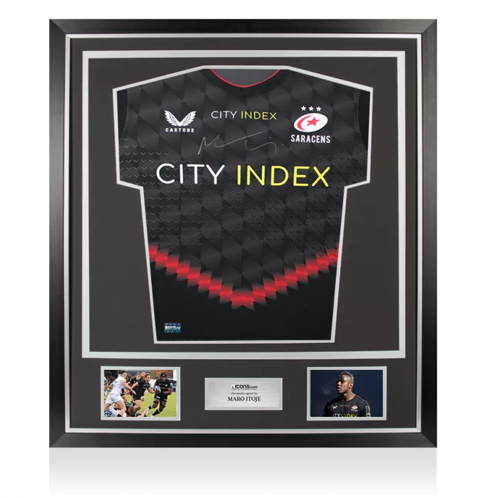 icons Maro Itoje Front Signed Saracens 2021-22 Home Shirt In Classic Frame