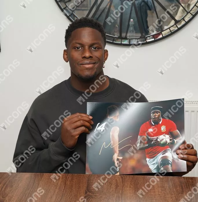 Icons Maro Itoje Signed British & Irish Lions Photo In Black Wooden Frame: In Action Vs All Blacks