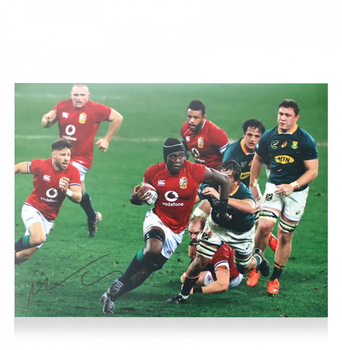 Icons Maro Itoje Signed British & Irish Lions Photo In Black Wooden Frame: In Action Vs Springboks