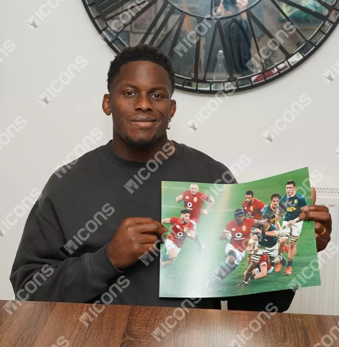 Icons Maro Itoje Signed British & Irish Lions Photo In Black Wooden Frame: In Action Vs Springboks