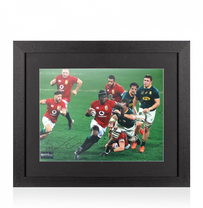 icons Maro Itoje Signed British & Irish Lions Photo In Black Wooden Frame: In Action vs Springboks