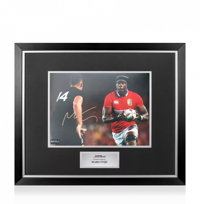 icons Maro Itoje Signed British & Irish Lions Photo In Premium Photo Frame: In Action vs All Blacks