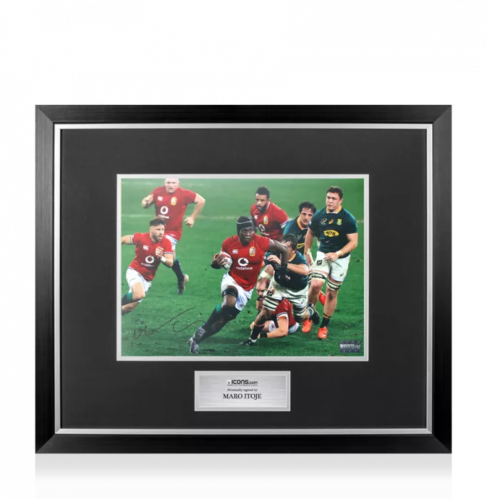 icons Maro Itoje Signed British & Irish Lions Photo In Premium Photo Frame: In Action vs Springboks