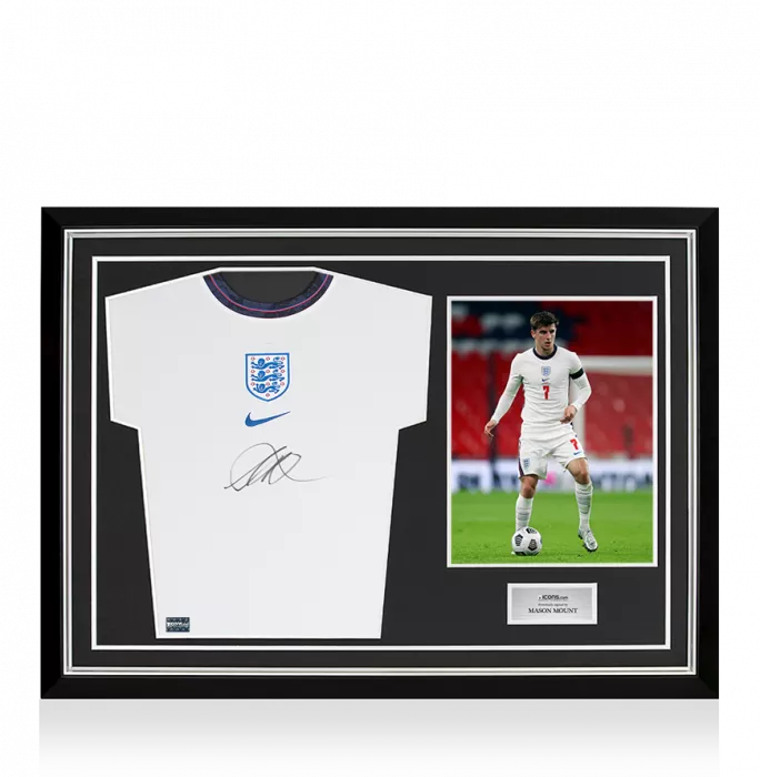 Icons Mason Mount Front Signed England 2020-21 Home Shirt In Hero Frame: Option 1