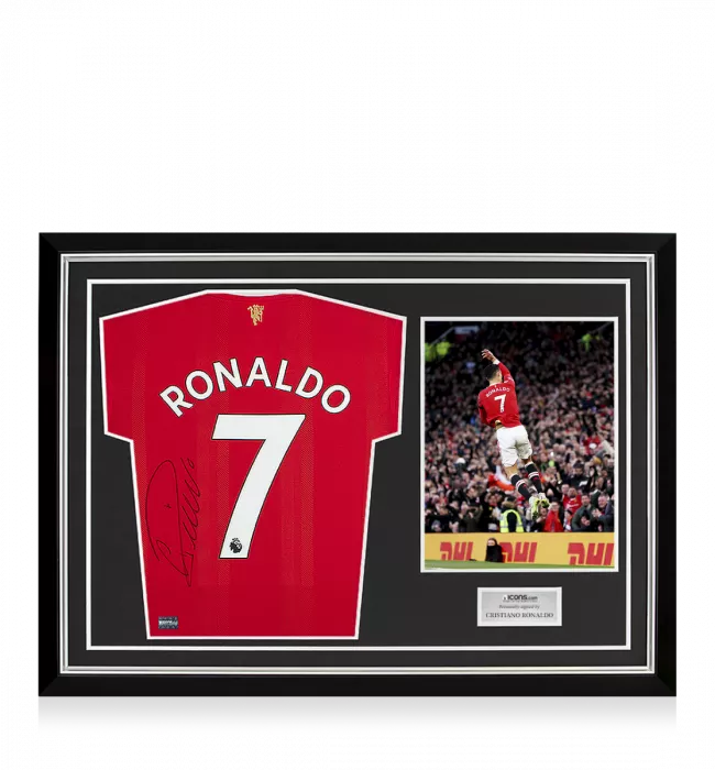 Icons MATCH ISSUE Cristiano Ronaldo Back Signed Manchester United 2021-22 Home Shirt In Hero Frame: Option 1